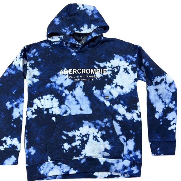 abercrombie kids Other - Abercrombie Kids Blue Tie Dye Hoodie Pullover Logo Sweatshirt Size 13/14 NWT